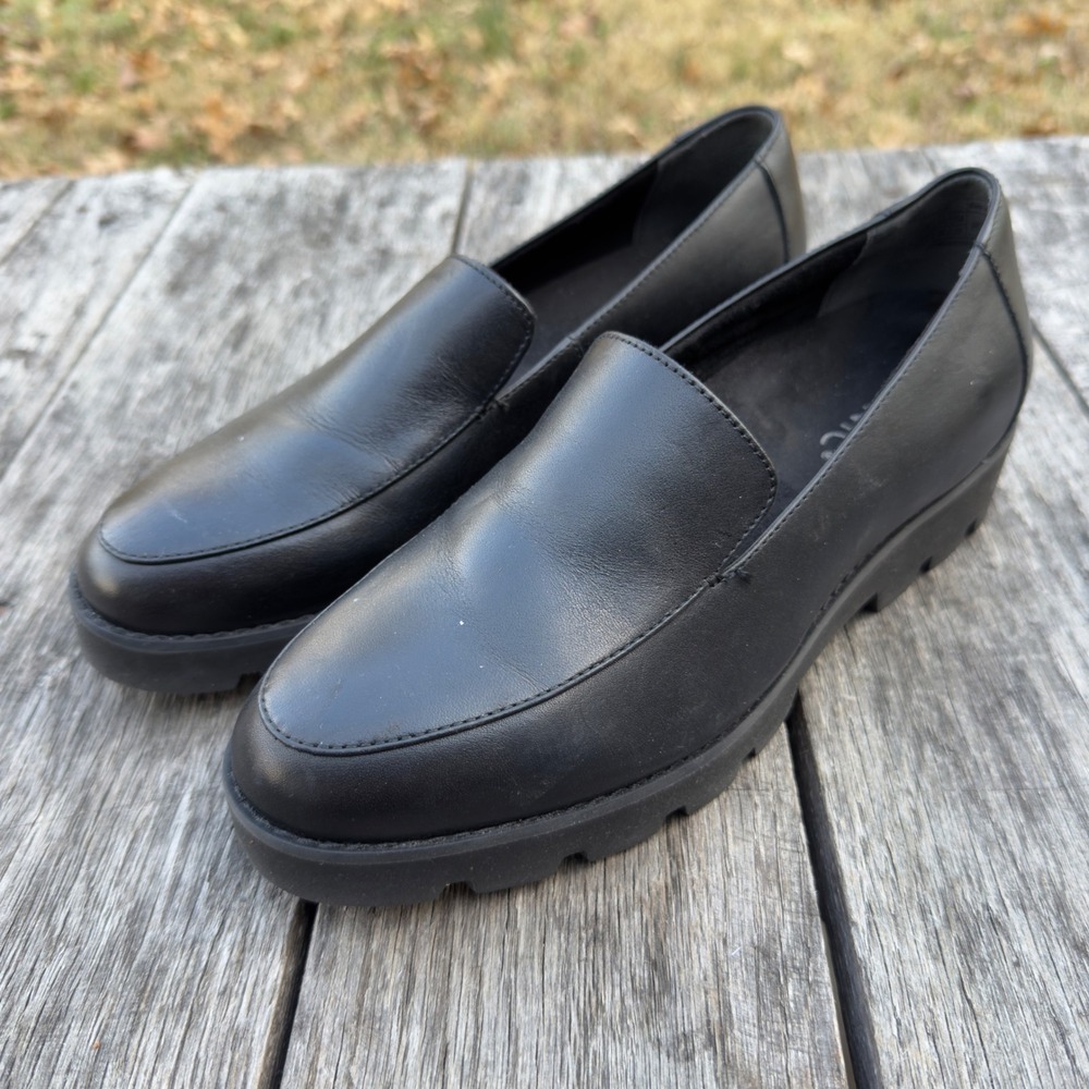 Vionic Kensley Black Leather Lug Sole Loafers Womens 6 Orthotic Comfort Shoes‎